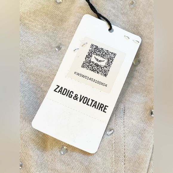 Zadig & Voltaire Elya Cashmere Strass Embellished Sweater in Sugar Size M - Picture 10 of 15